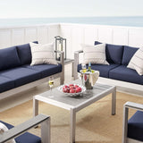 Marlow 7 Piece Sunbrella® Fabric Outdoor Patio Aluminum Set in Silver Navy