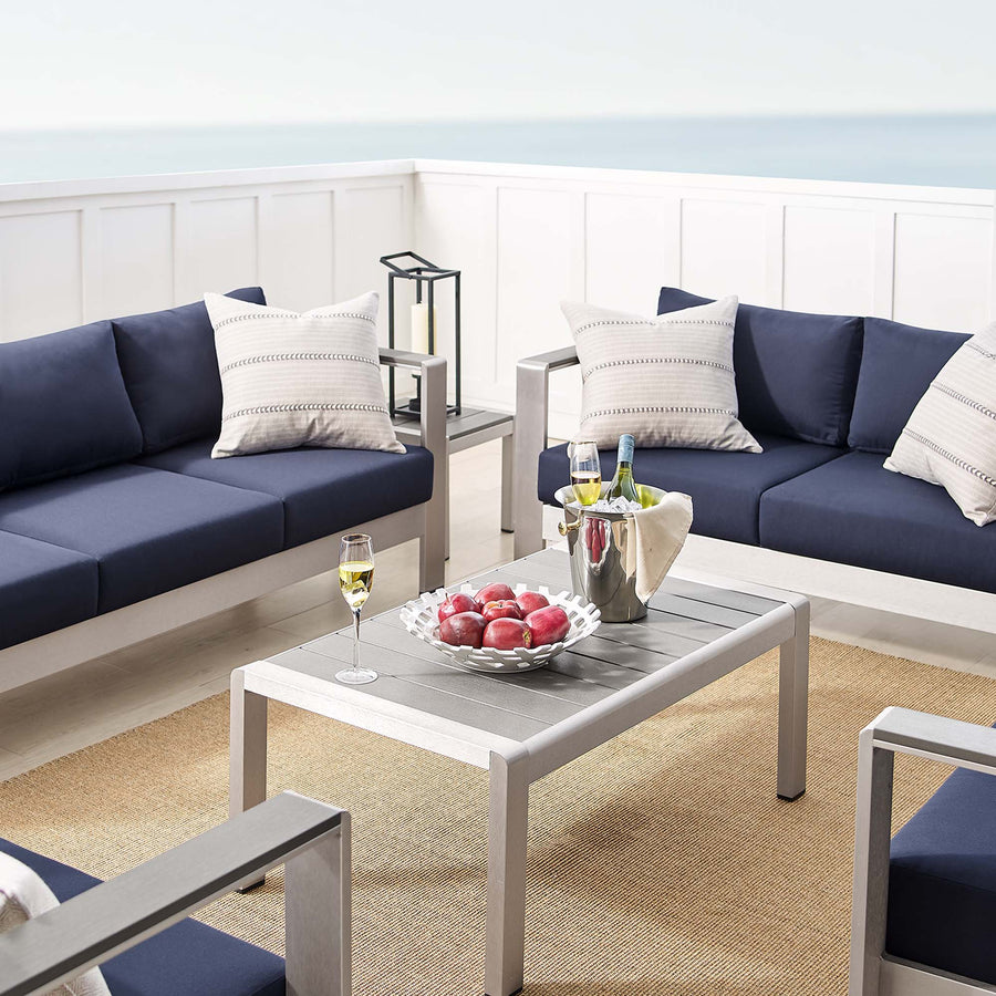 Marlow 7 Piece Sunbrella® Fabric Outdoor Patio Aluminum Set in Silver Navy