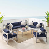 Marlow 7 Piece Sunbrella® Fabric Outdoor Patio Aluminum Set in Silver Navy
