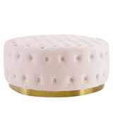 Rosalind Tufted Performance Velvet Round Ottoman in Pink