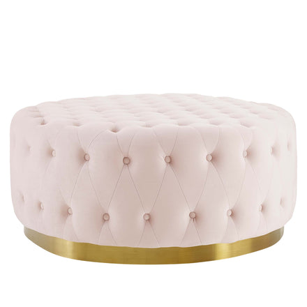 Ensconce Tufted Performance Velvet Round Ottoman in Pink