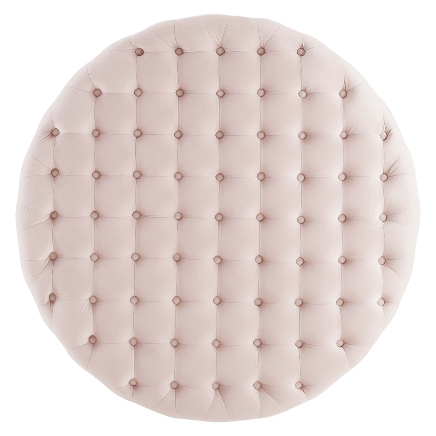 Rosalind Tufted Performance Velvet Round Ottoman in Pink
