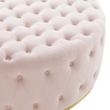 Rosalind Tufted Performance Velvet Round Ottoman in Pink
