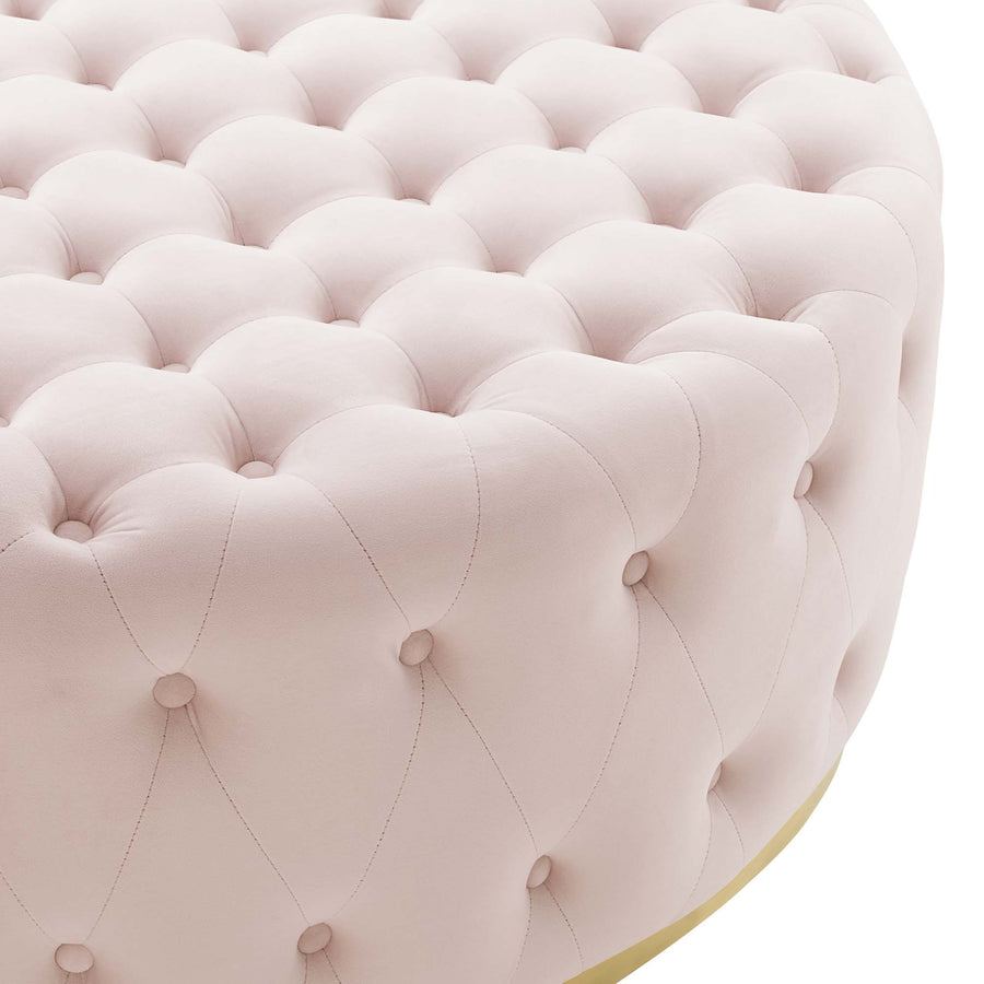Rosalind Tufted Performance Velvet Round Ottoman in Pink