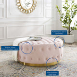 Rosalind Tufted Performance Velvet Round Ottoman in Pink