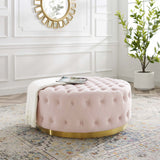 Rosalind Tufted Performance Velvet Round Ottoman in Pink