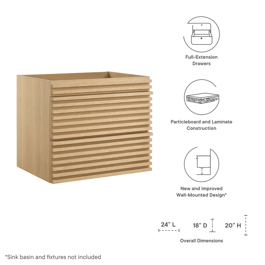 Vera 24" Wall-Mount Bathroom Vanity Cabinet (Sink Basin Not Included) in Oak