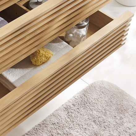 Render 36" Wall-Mount Bathroom Vanity Cabinet (Sink Basin Not Included) in Oak