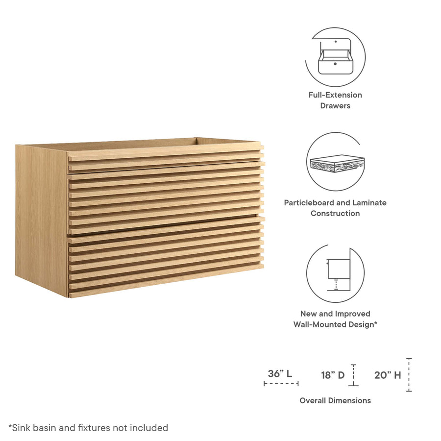 Vera 36" Wall-Mount Bathroom Vanity Cabinet (Sink Basin Not Included) in Oak