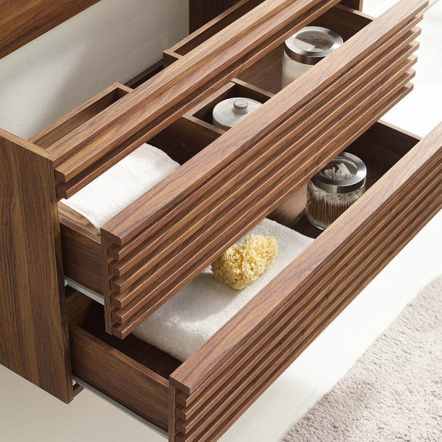 Vera 36" Wall-Mount Bathroom Vanity Cabinet (Sink Basin Not Included) in Walnut