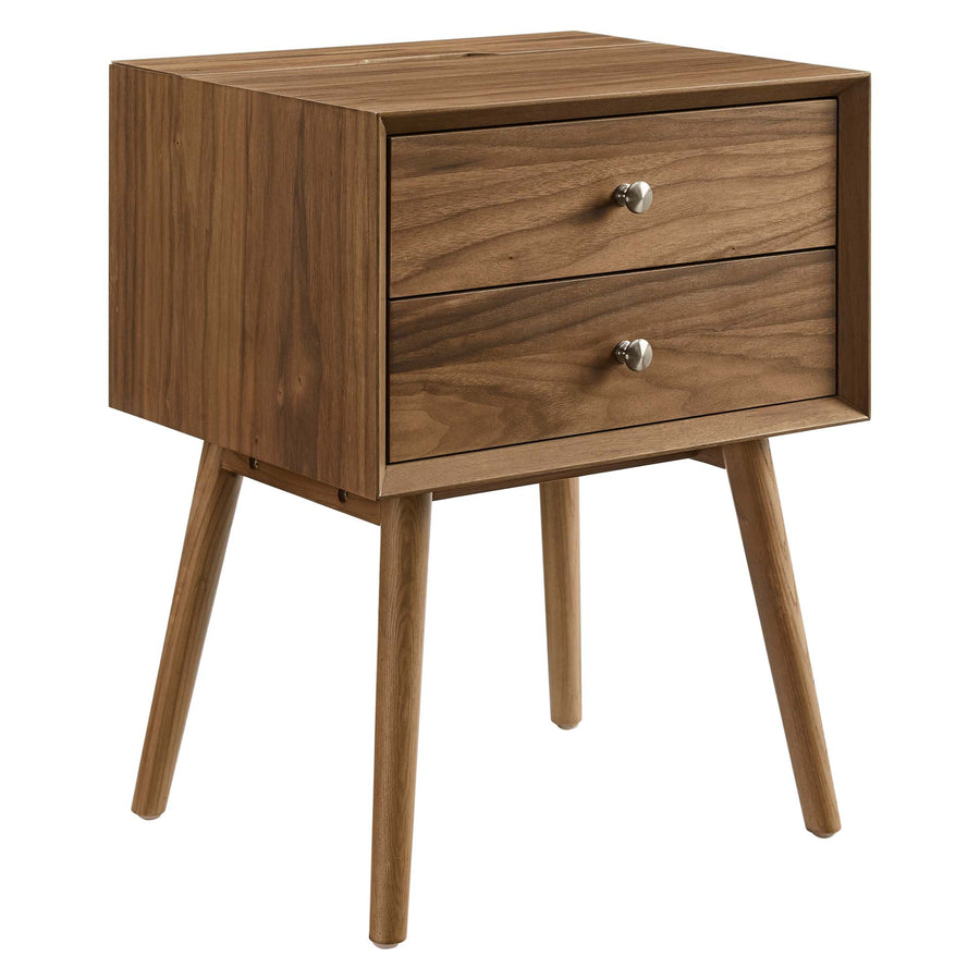 Ottilie Wood Nightstand With USB Ports in Walnut Walnut
