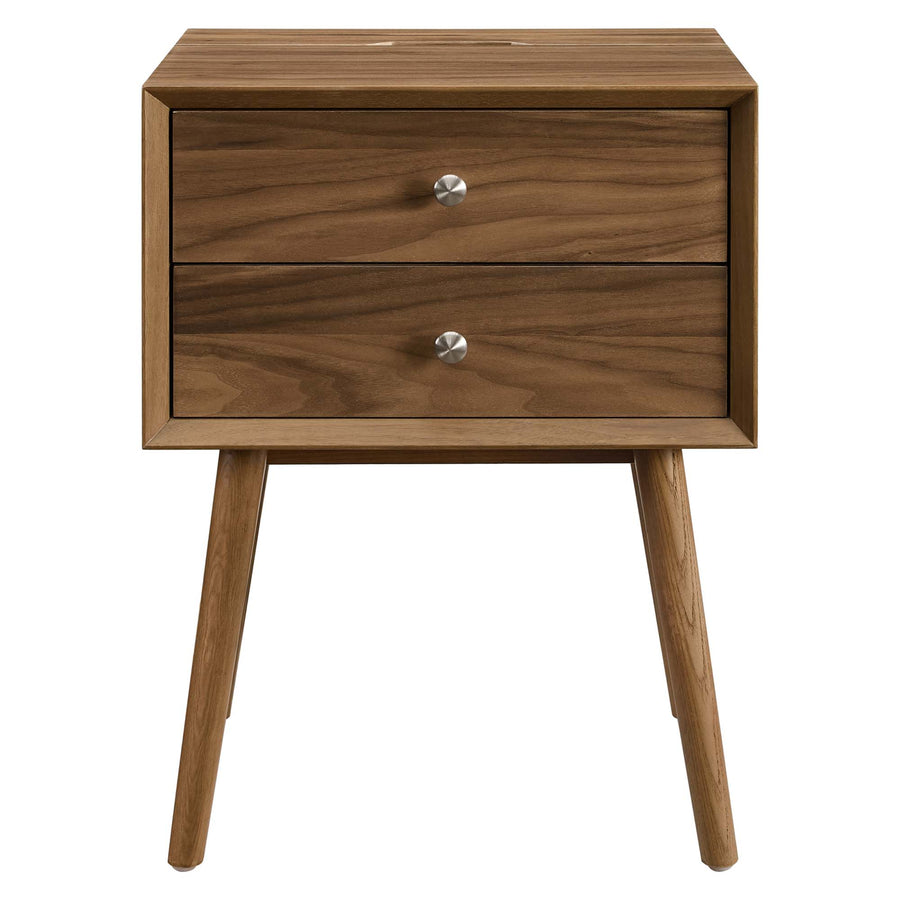 Ottilie Wood Nightstand With USB Ports in Walnut Walnut