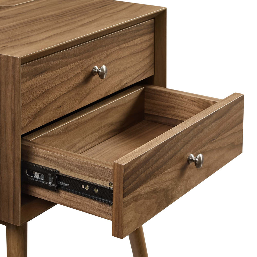 Ottilie Wood Nightstand With USB Ports in Walnut Walnut