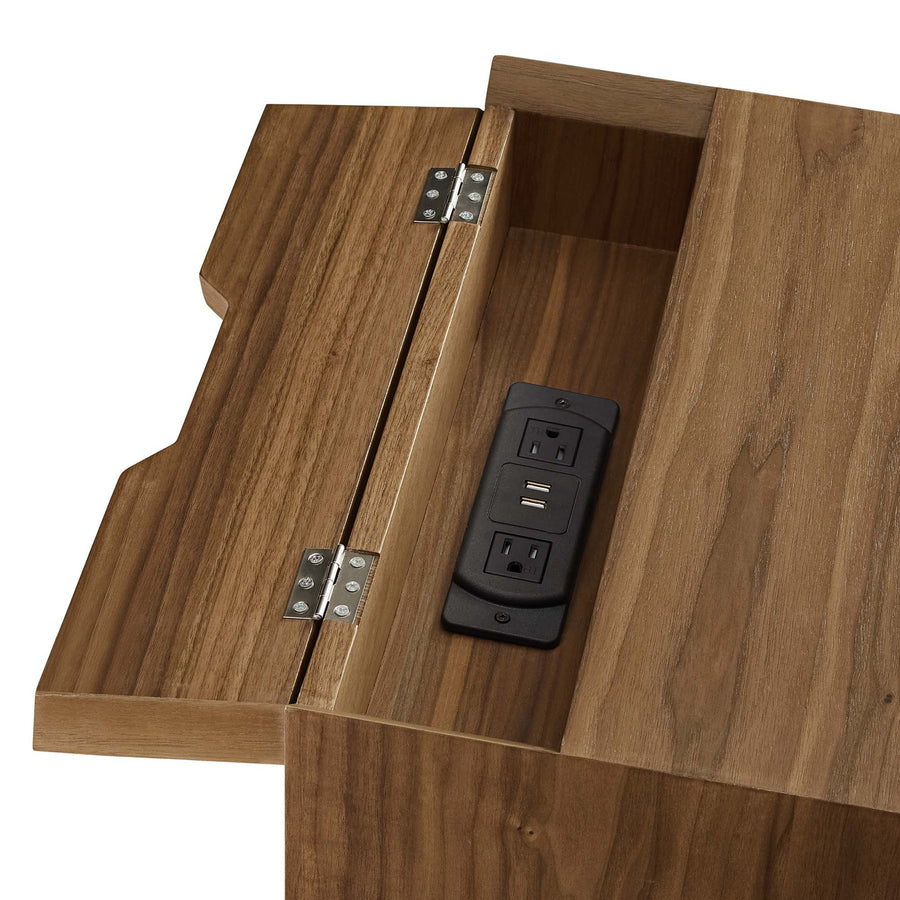 Ottilie Wood Nightstand With USB Ports in Walnut Walnut