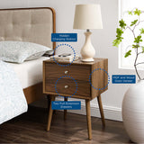 Ottilie Wood Nightstand With USB Ports in Walnut Walnut