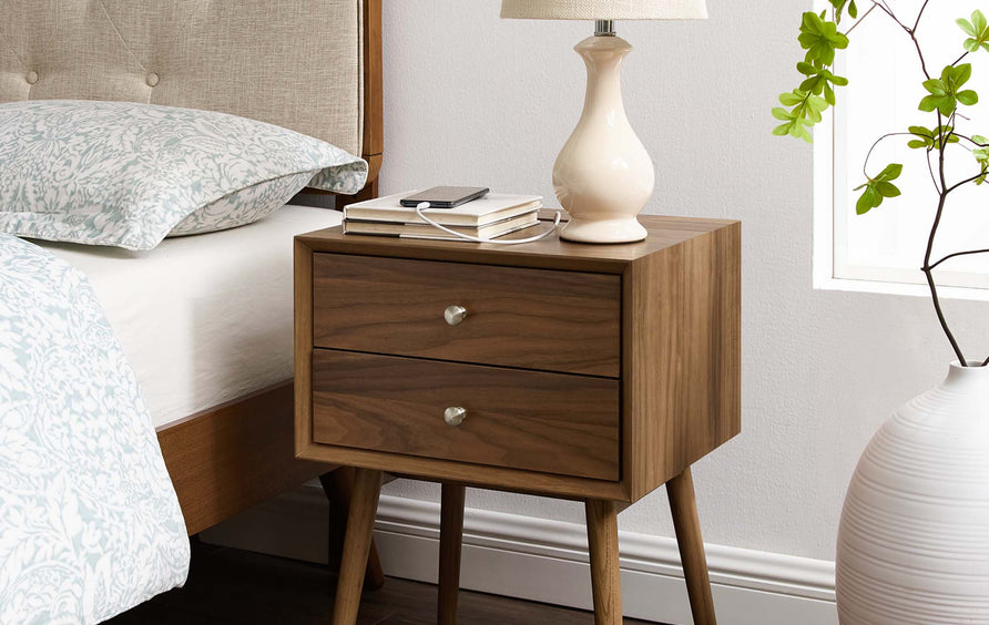Ottilie Wood Nightstand With USB Ports in Walnut Walnut