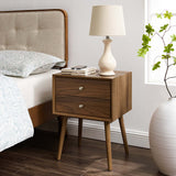 Ottilie Wood Nightstand With USB Ports in Walnut Walnut