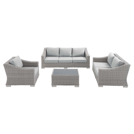 Conway 4-Piece Sunbrella® Outdoor Patio Wicker Rattan Furniture Set in Light Gray Gray