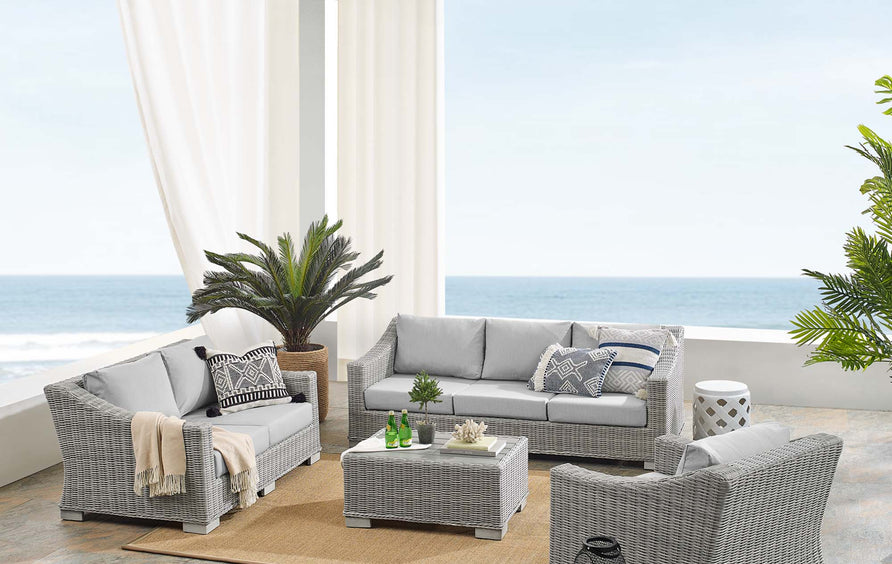 Harlow 4-Piece Sunbrella® Outdoor Patio Wicker Rattan Furniture Set in Light Gray Gray