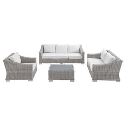 Conway 4-Piece Sunbrella® Outdoor Patio Wicker Rattan Furniture Set in Light Gray White