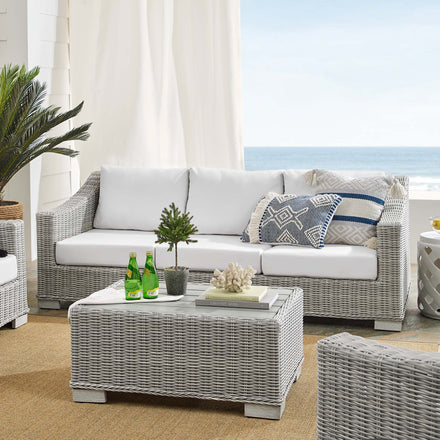 Conway 4-Piece Sunbrella® Outdoor Patio Wicker Rattan Furniture Set in Light Gray White