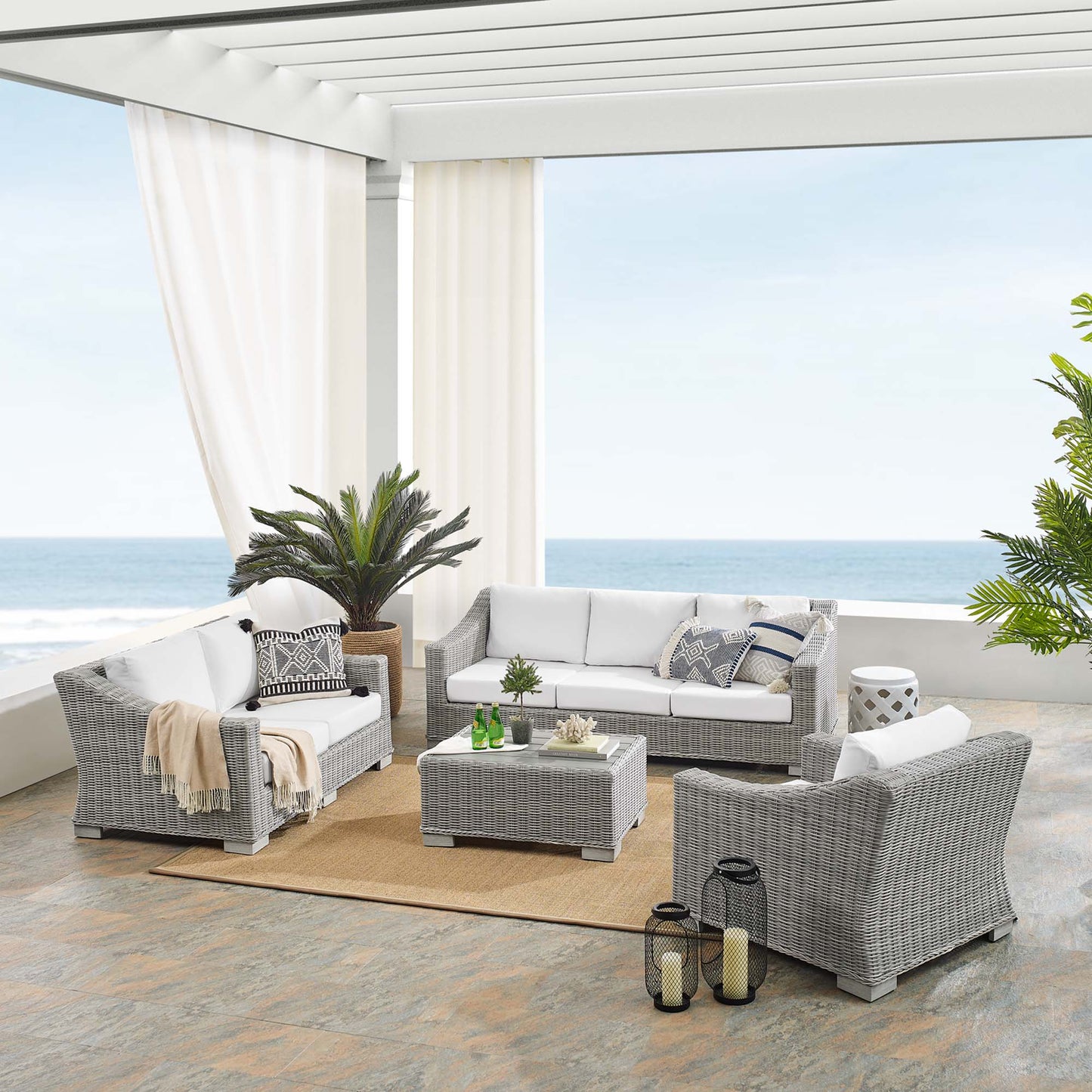Conway 4-Piece SunbrellaÂ® Outdoor Patio Wicker Rattan Furniture Set by Furniture For America