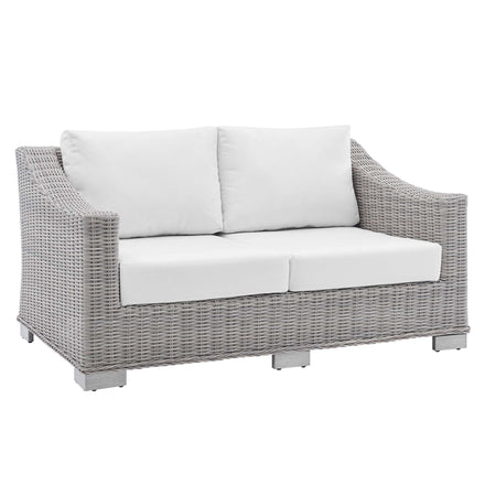 Conway 4-Piece Sunbrella® Outdoor Patio Wicker Rattan Furniture Set in Light Gray White