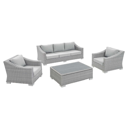 Conway 4-Piece Sunbrella® Outdoor Patio Wicker Rattan Furniture Set in Light Gray Gray