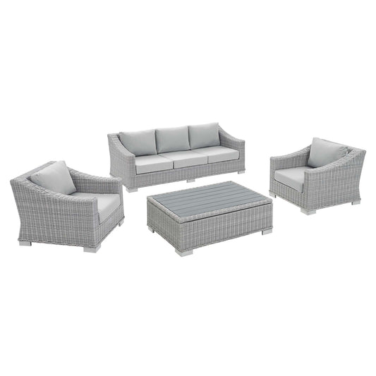 Conway 4-Piece Sunbrella® Outdoor Patio Wicker Rattan Furniture Set by Furniture For America