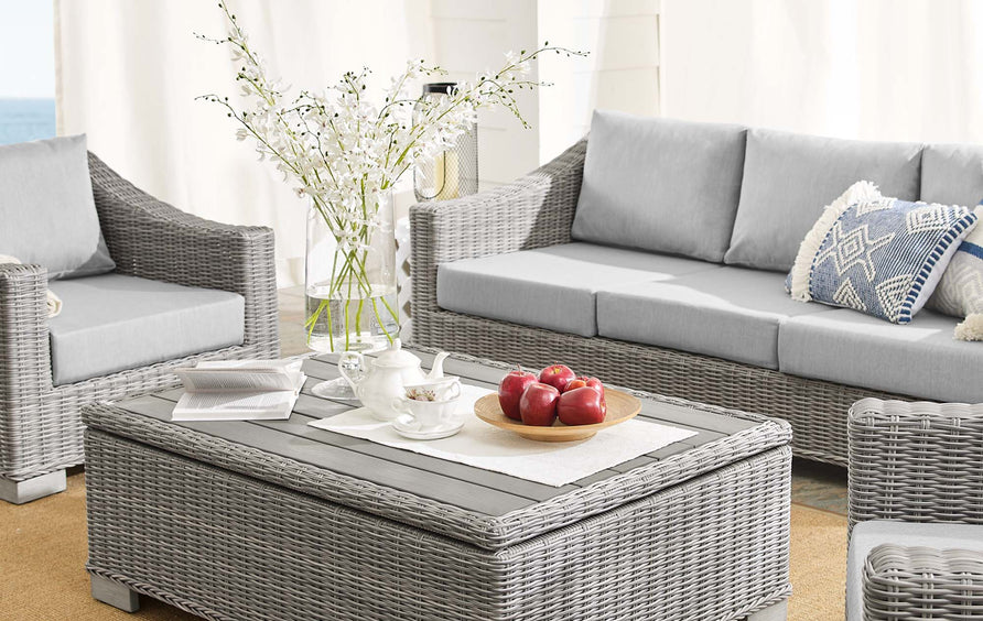 Harlow 4-Piece Sunbrella® Outdoor Patio Wicker Rattan Furniture Set in Light Gray Gray