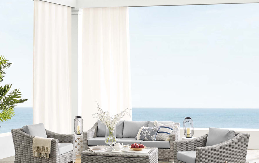 Harlow 4-Piece Sunbrella® Outdoor Patio Wicker Rattan Furniture Set in Light Gray Gray