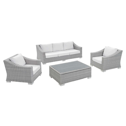 Conway 4-Piece Sunbrella® Outdoor Patio Wicker Rattan Furniture Set in Light Gray White