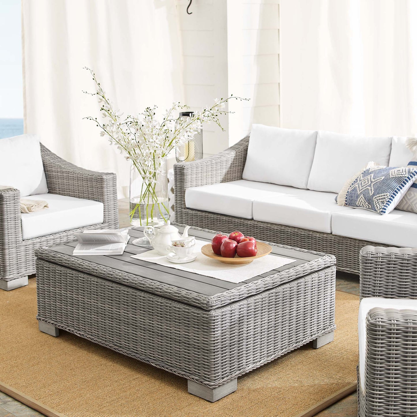 Conway 4-Piece SunbrellaÂ® Outdoor Patio Wicker Rattan Furniture Set by Furniture For America