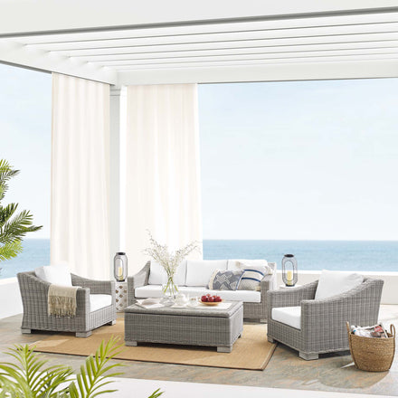 Conway 4-Piece Sunbrella® Outdoor Patio Wicker Rattan Furniture Set in Light Gray White