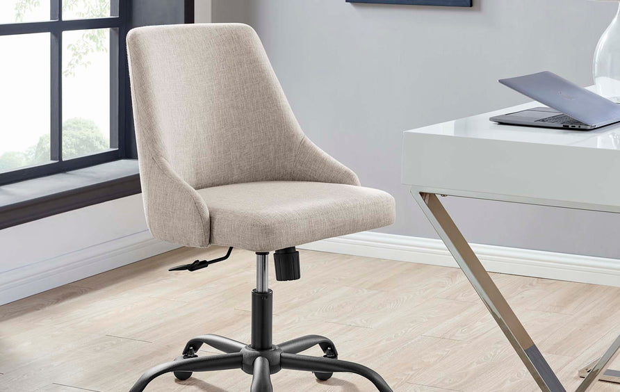 Roscoe Swivel Upholstered Office Chair in Black Beige