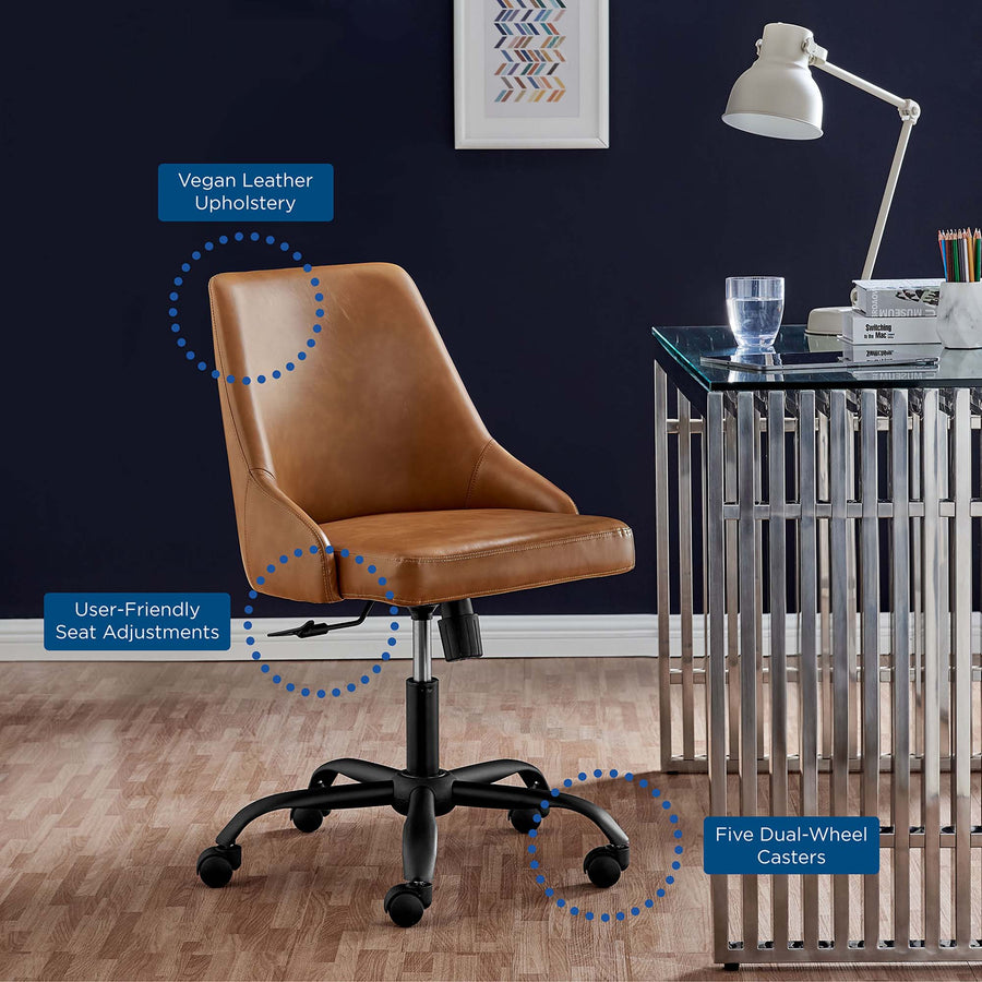 Roscoe Swivel Vegan Leather Office Chair in Black Tan