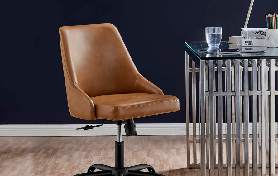 Roscoe Swivel Vegan Leather Office Chair in Black Tan