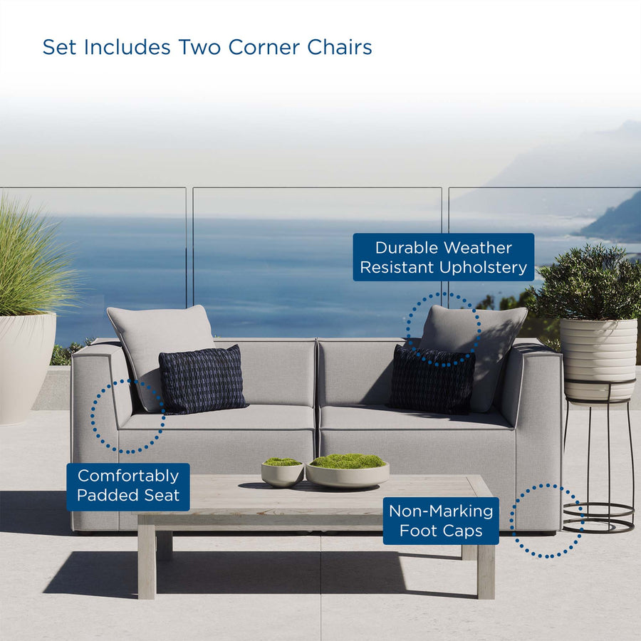 Heath 2-Piece Outdoor Patio Upholstered Sectional Sofa Loveseat in Gray