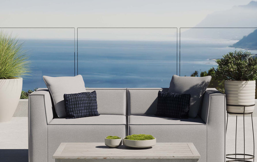 Heath 2-Piece Outdoor Patio Upholstered Sectional Sofa Loveseat in Gray