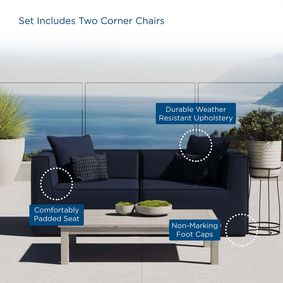 Heath 2-Piece Outdoor Patio Upholstered Sectional Sofa Loveseat in Navy