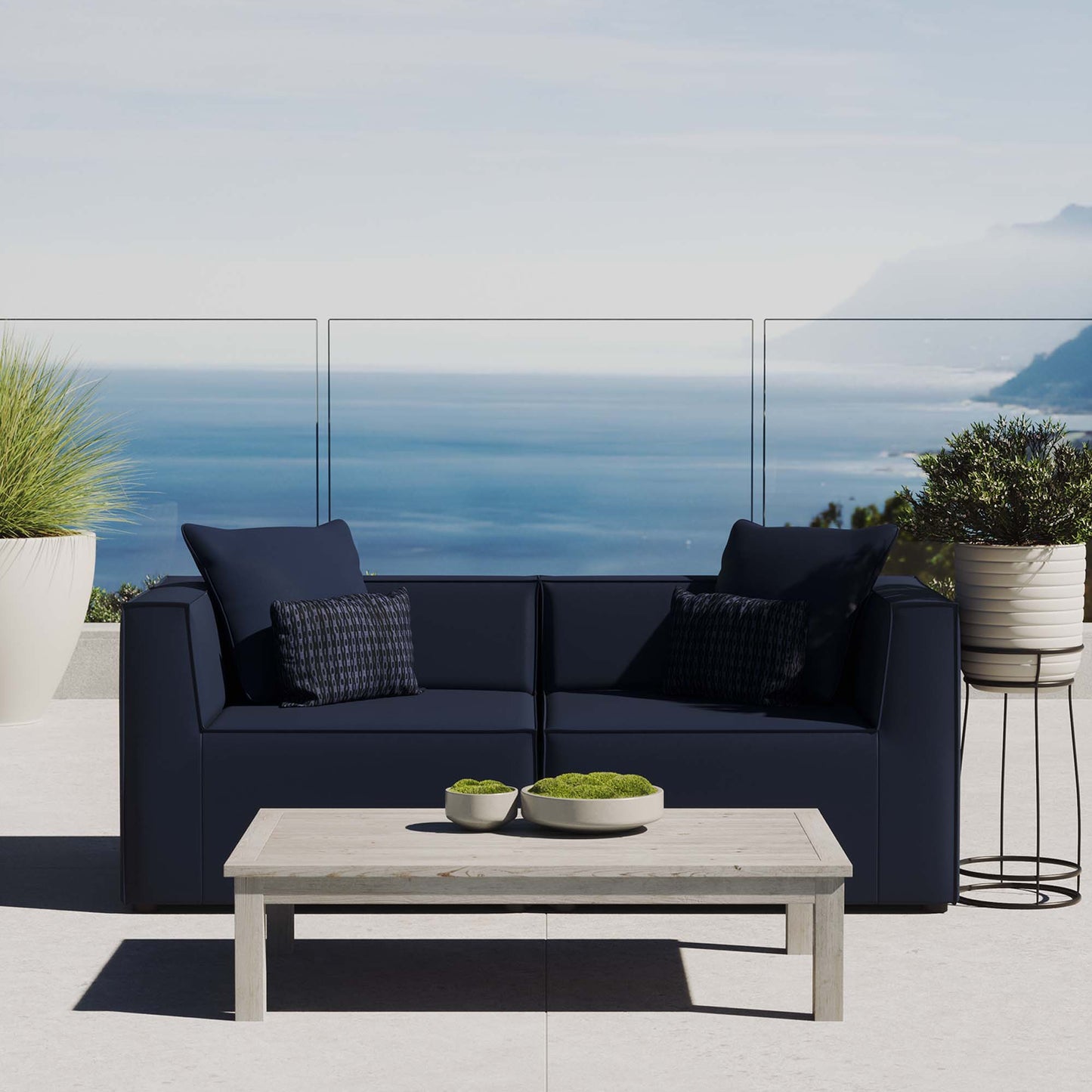 Heath 2-Piece Outdoor Patio Upholstered Sectional Sofa Loveseat in Navy