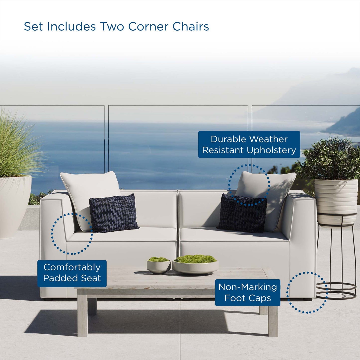 Heath 2-Piece Outdoor Patio Upholstered Sectional Sofa Loveseat in White