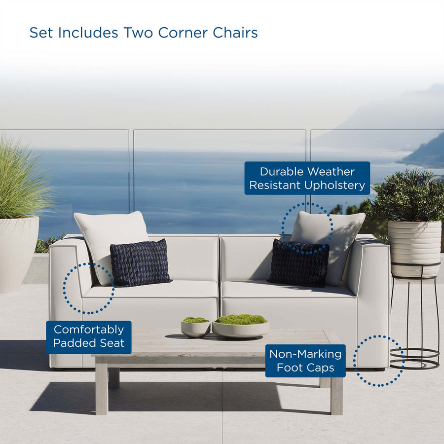 Heath 2-Piece Outdoor Patio Upholstered Sectional Sofa Loveseat in White