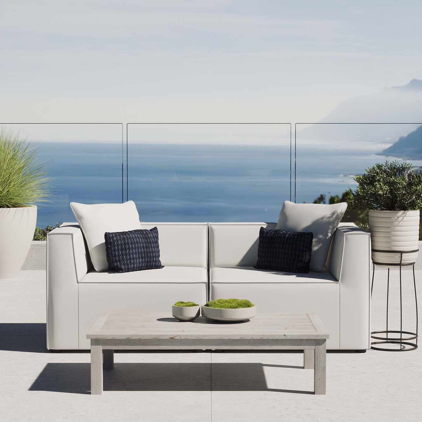 Heath 2-Piece Outdoor Patio Upholstered Sectional Sofa Loveseat in White