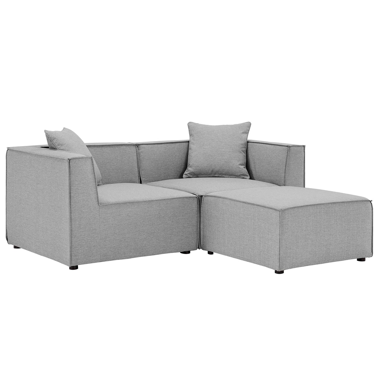 Heath Outdoor Patio Upholstered Loveseat and Ottoman Set in Gray