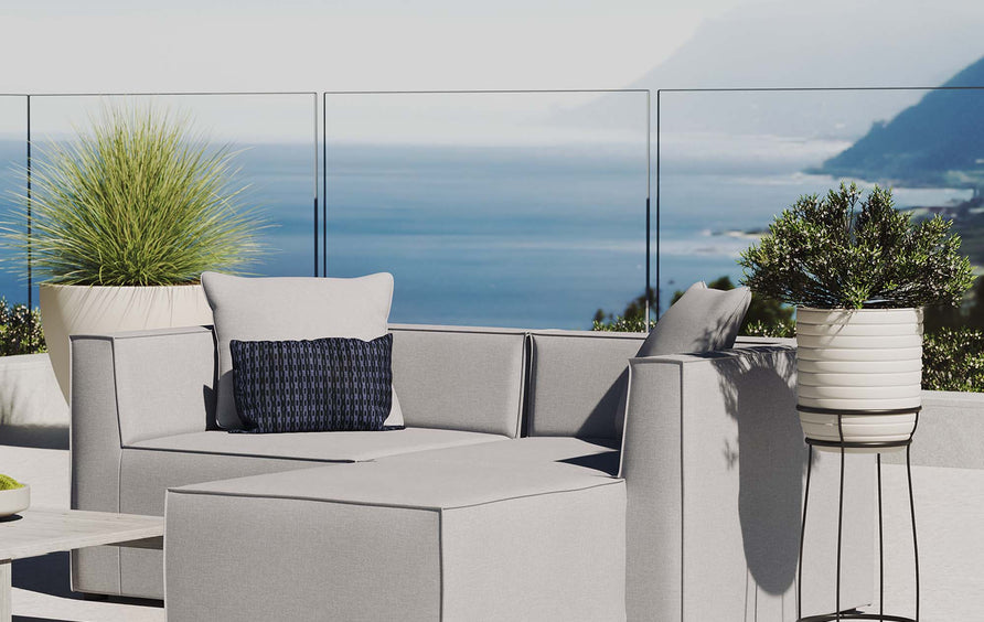 Heath Outdoor Patio Upholstered Loveseat and Ottoman Set in Gray