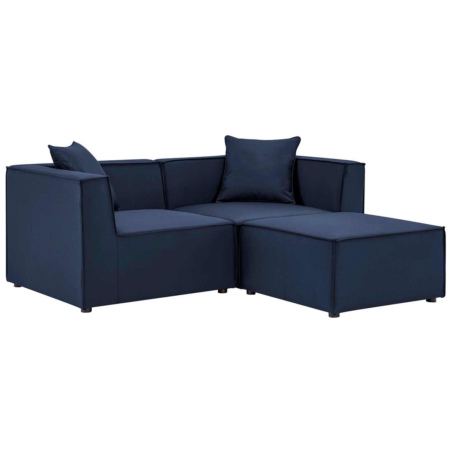 Heath Outdoor Patio Upholstered Loveseat and Ottoman Set in Navy