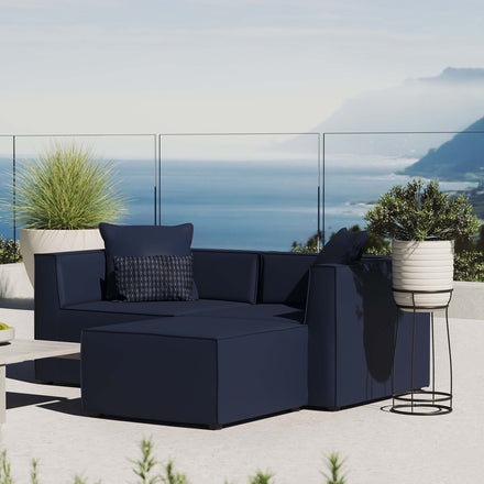 Saybrook Outdoor Patio Upholstered Loveseat and Ottoman Set in Navy