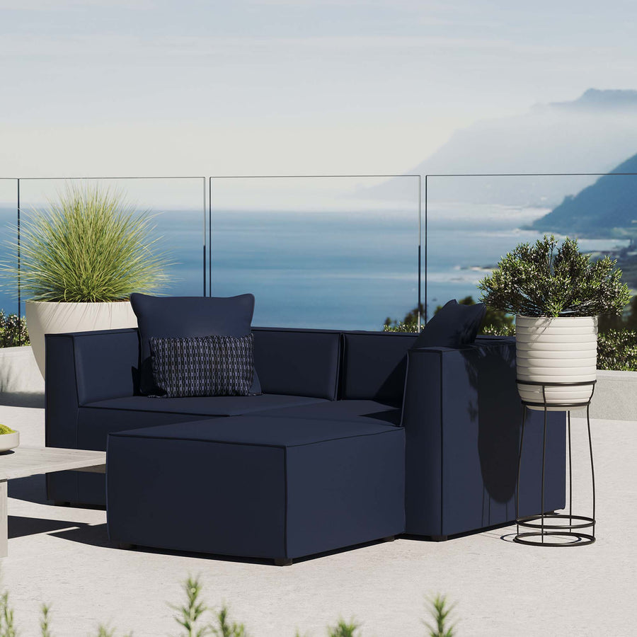 Heath Outdoor Patio Upholstered Loveseat and Ottoman Set in Navy