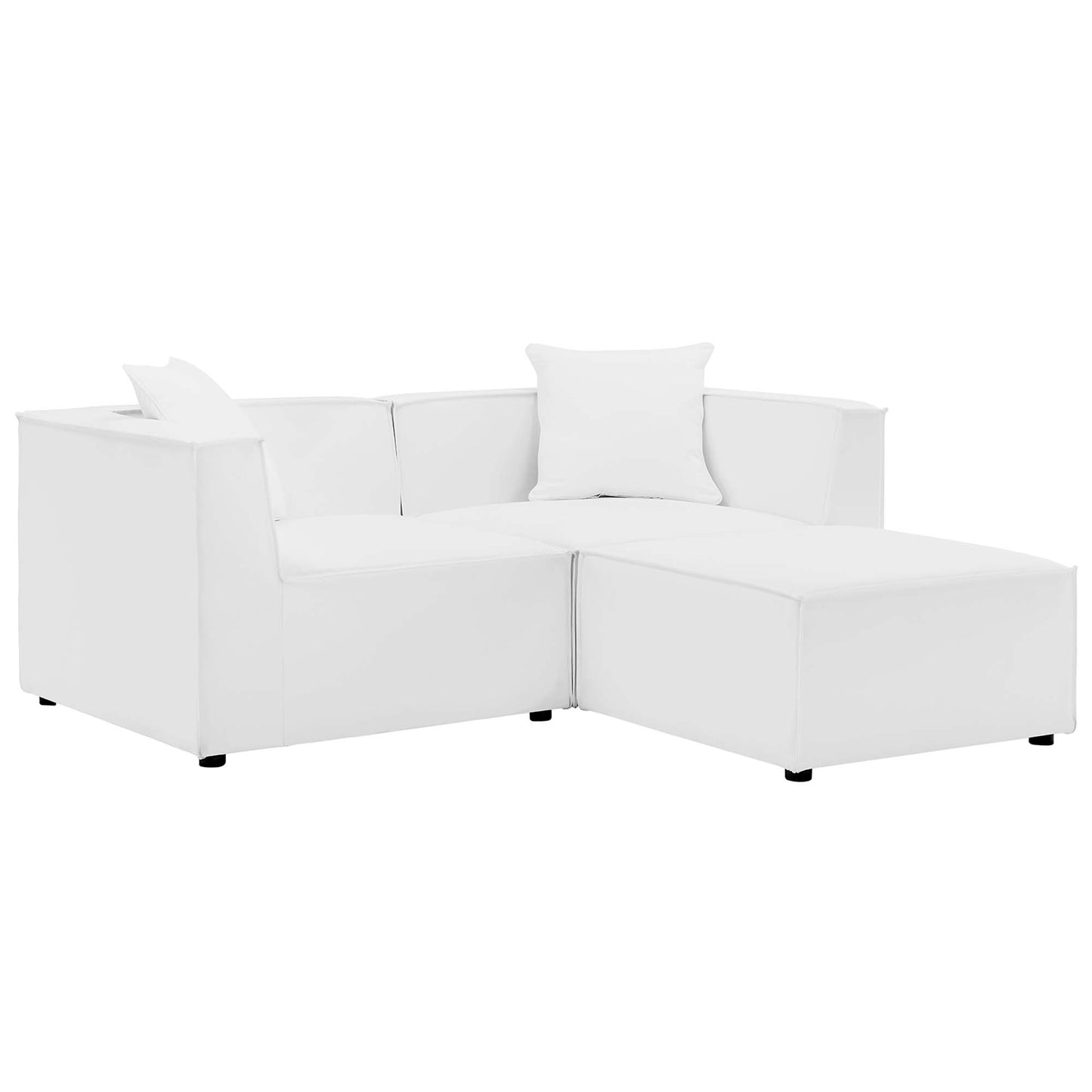 Heath Outdoor Patio Upholstered Loveseat and Ottoman Set in White